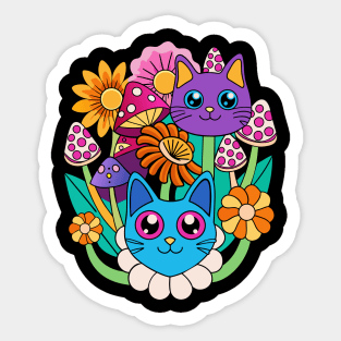 Trippy Cats, Mushrooms and Flowers Sticker